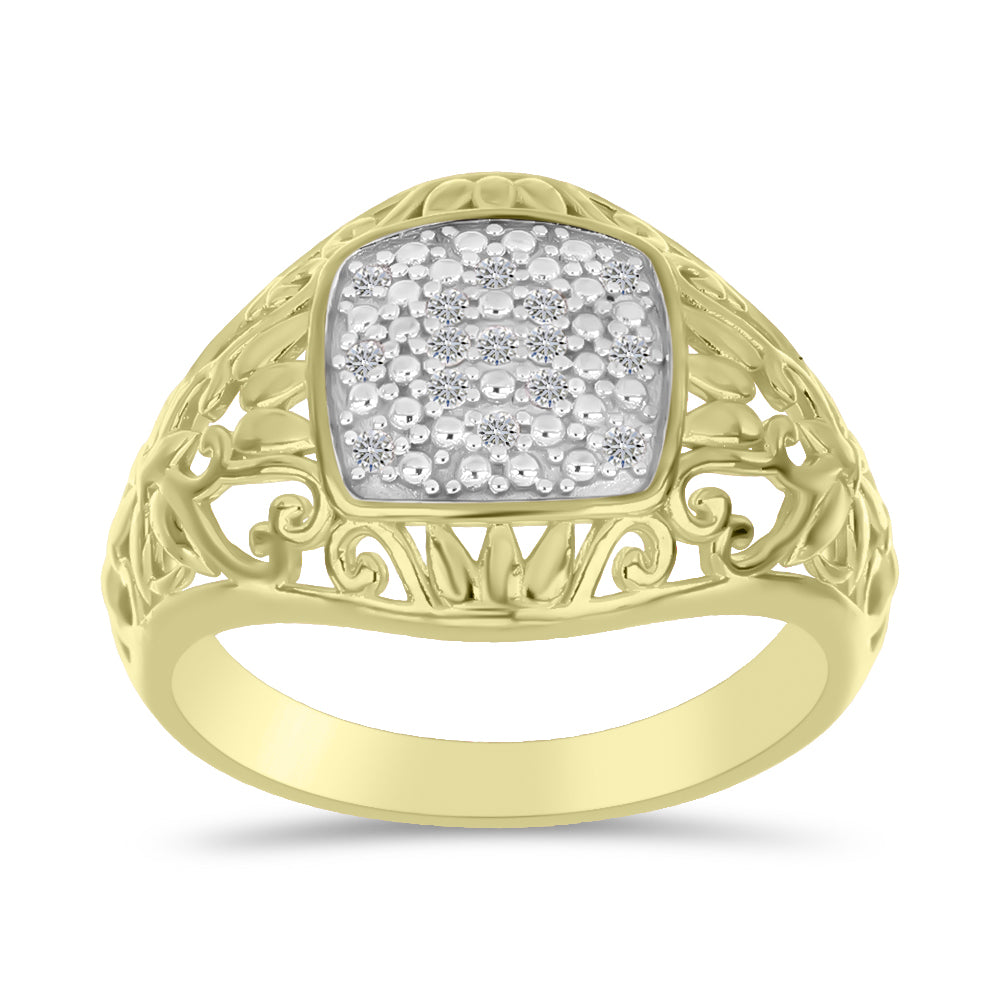 Anel de Prata com Banho de Ouro com Diamante Branco  Contraste: Cabeca de Veado (800) 3 