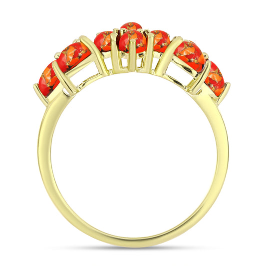 Anel de Prata com Banho de Ouro com Turquesa de Mohave  Contraste: Cabeca de Veado (800)
