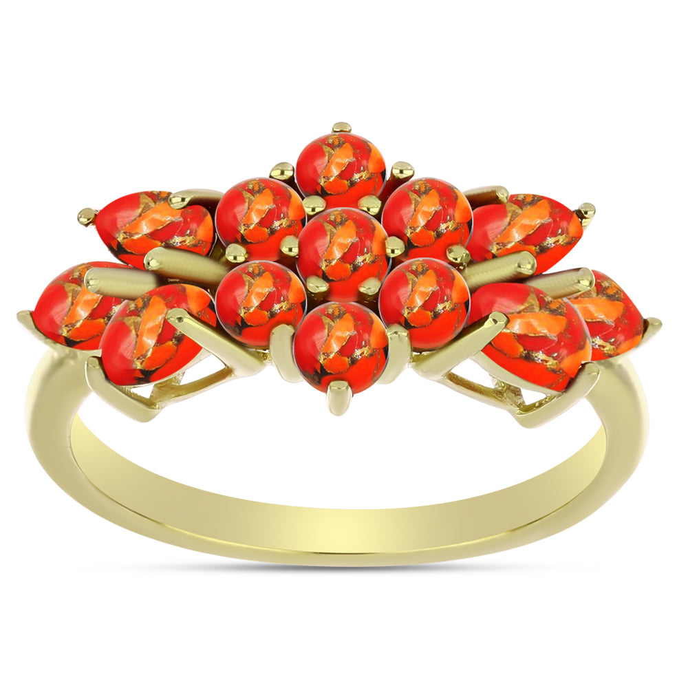 Anel de Prata com Banho de Ouro com Turquesa de Mohave  Contraste: Cabeca de Veado (800) 3 