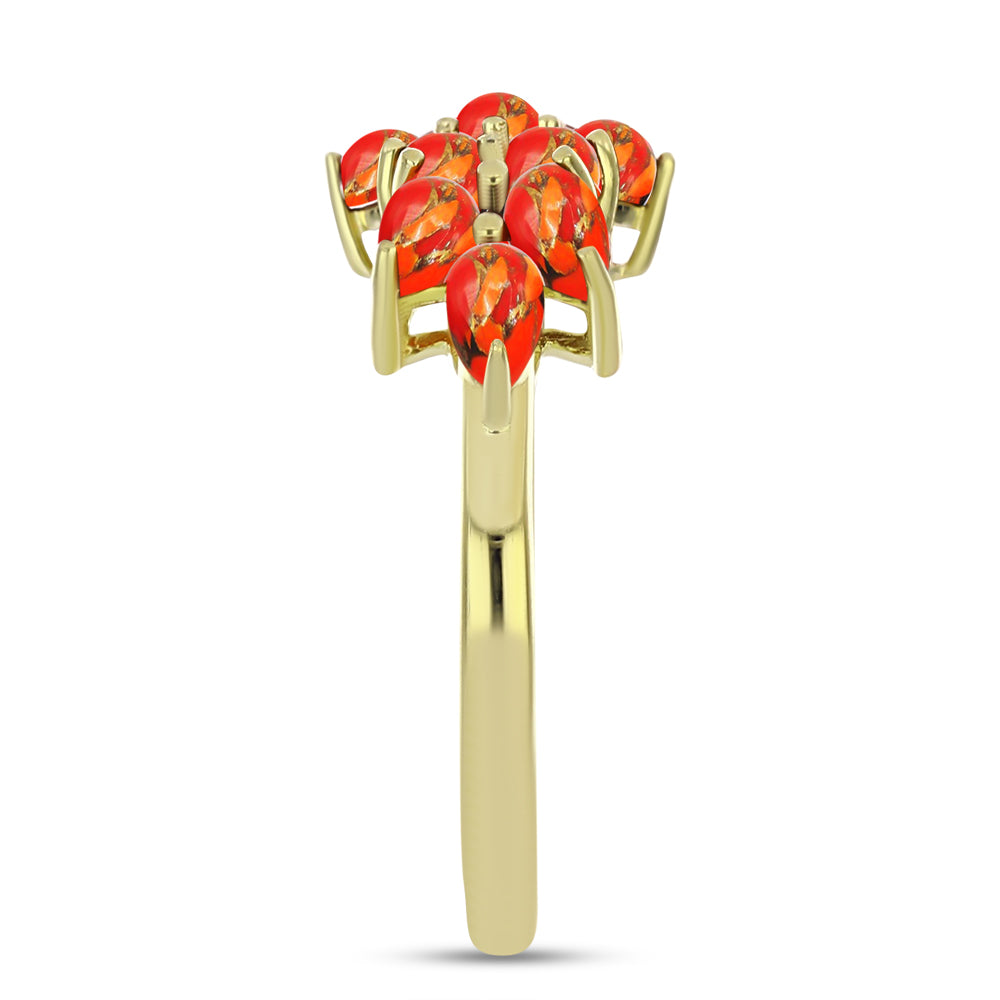 Anel de Prata com Banho de Ouro com Turquesa de Mohave  Contraste: Cabeca de Veado (800)