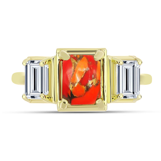 Anel de Prata com Banho de Ouro com Turquesa de Mohave e Topázio Branco  Contraste: Cabeca de Veado (800)