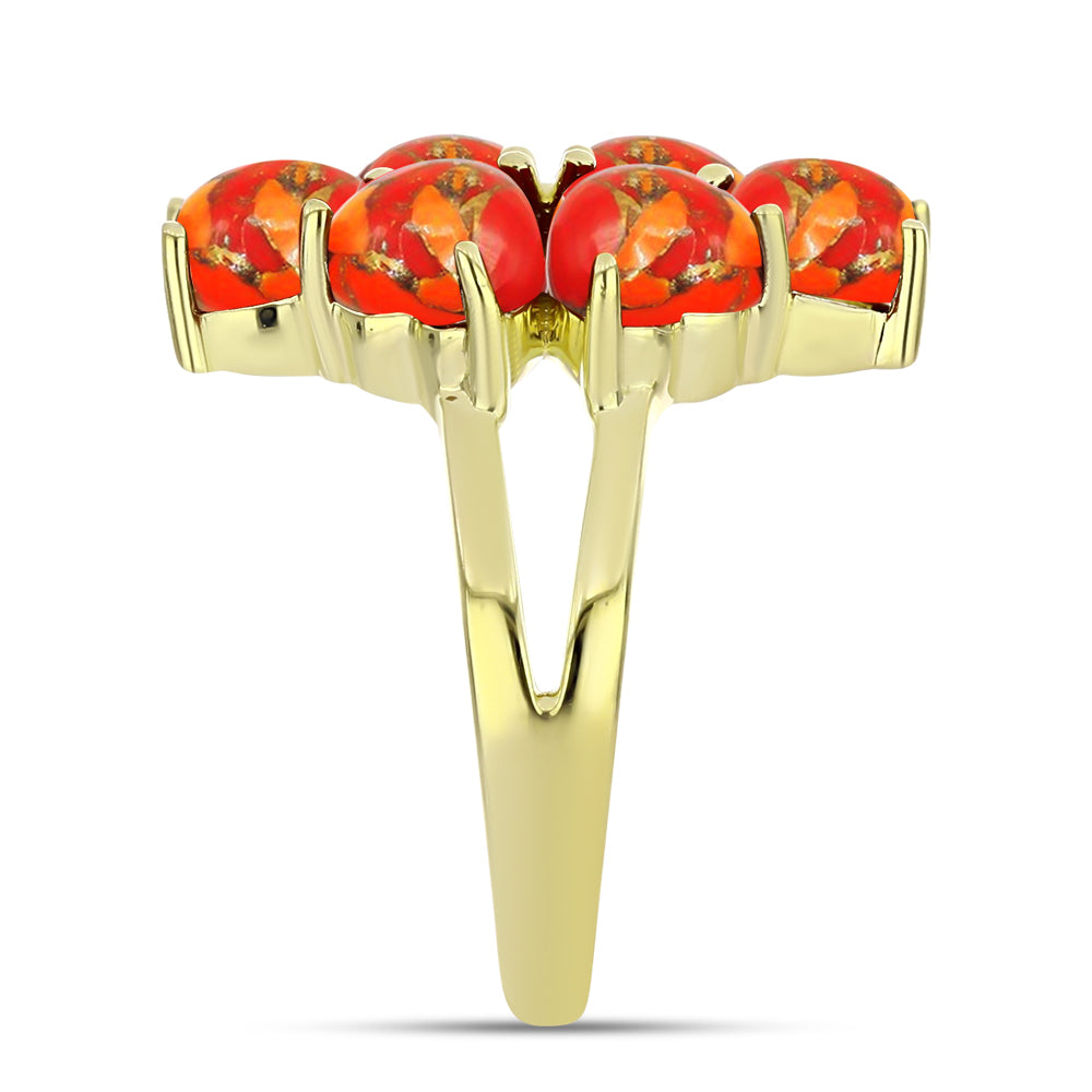 Anel de Prata com Banho de Ouro com Turquesa de Mohave  Contraste: Cabeca de Veado (800) 4 