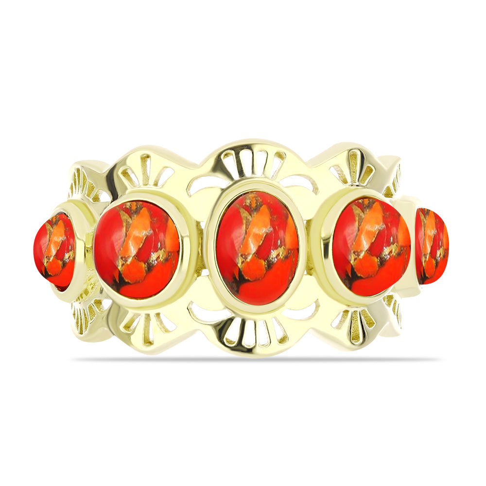 Anel de Prata com Banho de Ouro com Turquesa de Mohave  Contraste: Cabeca de Veado (800)