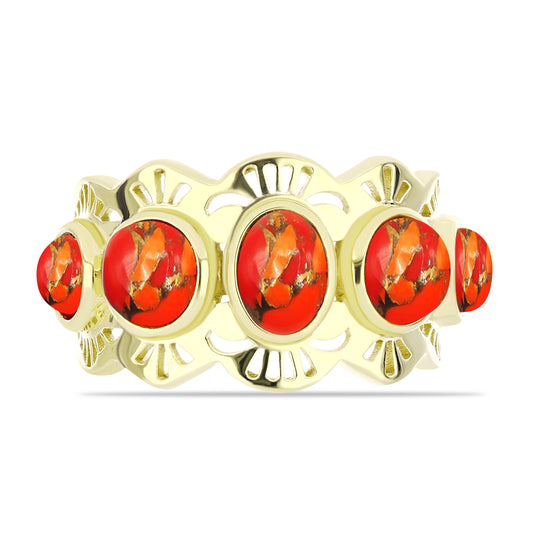 Anel de Prata com Banho de Ouro com Turquesa de Mohave  Contraste: Cabeca de Veado (800)