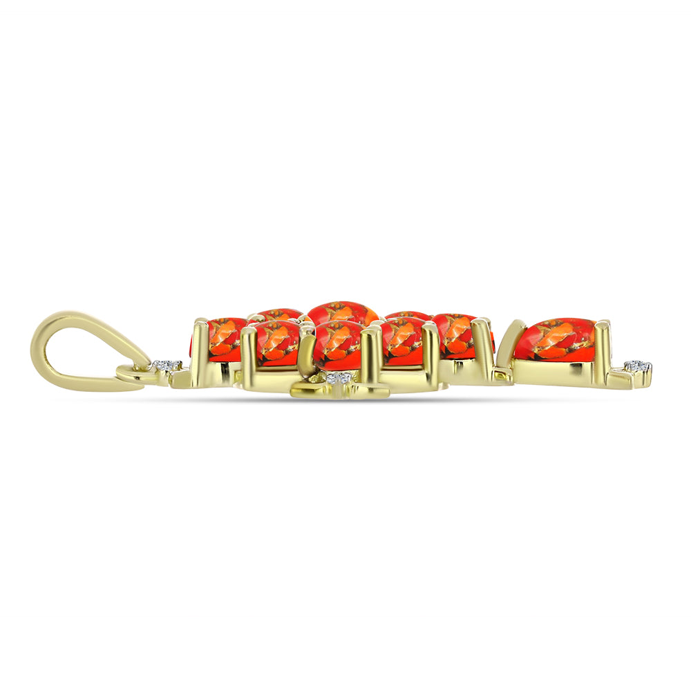 Cruz Pendente de Prata com Banho de Ouro com Turquesa de Mohave e Topázio Branco  Contraste: Cabeca de Veado (800)