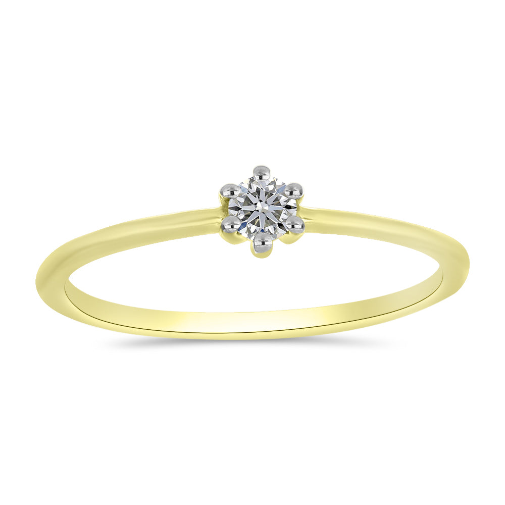 Anel de Prata com Banho de Ouro com Diamante Branco