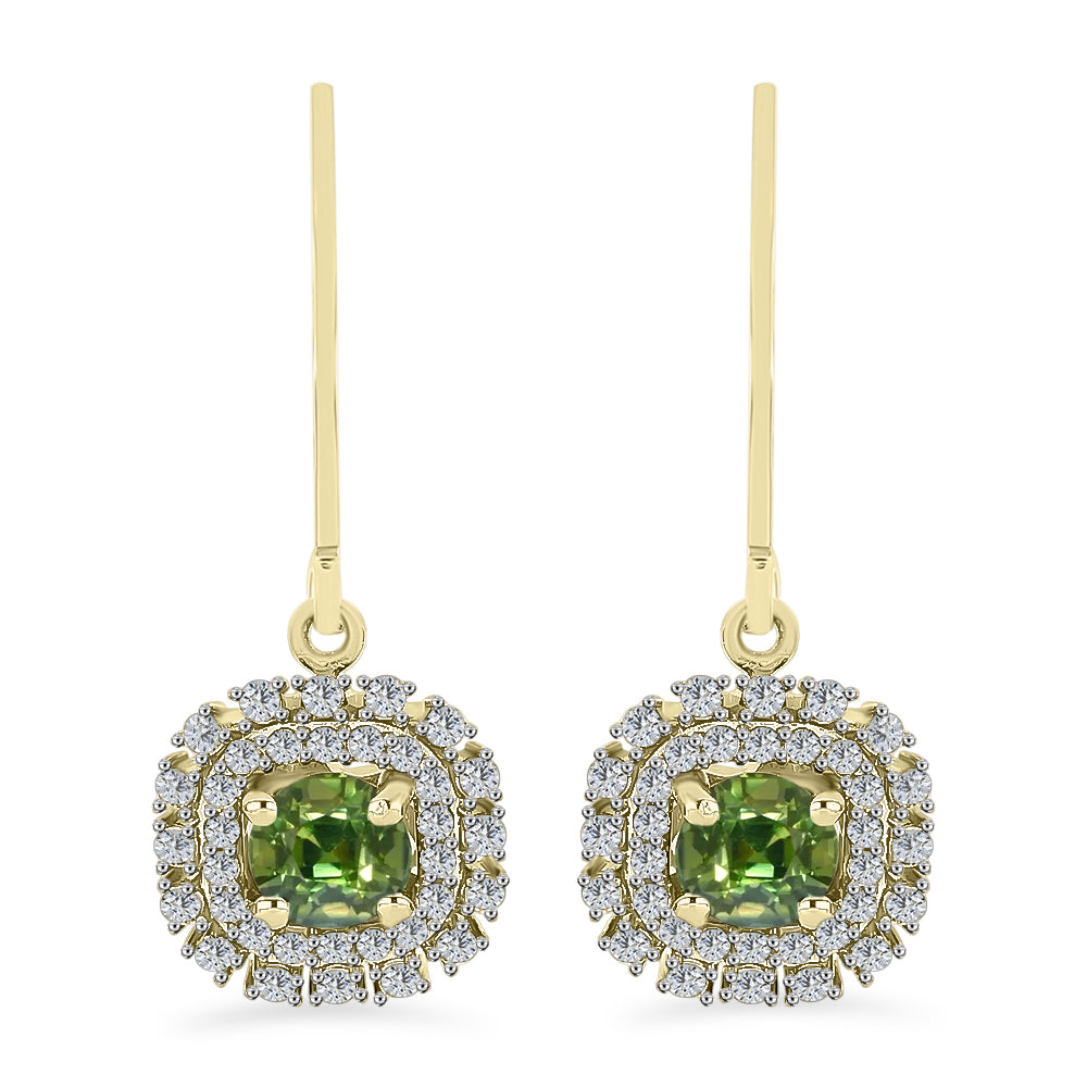 Brincos de Prata com Banho de Ouro com Safira Verde e Topázio Branco
