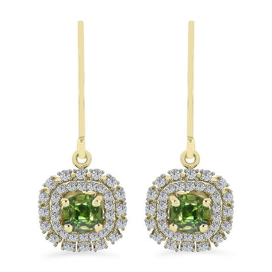 Brincos de Prata com Banho de Ouro com Safira Verde e Topázio Branco