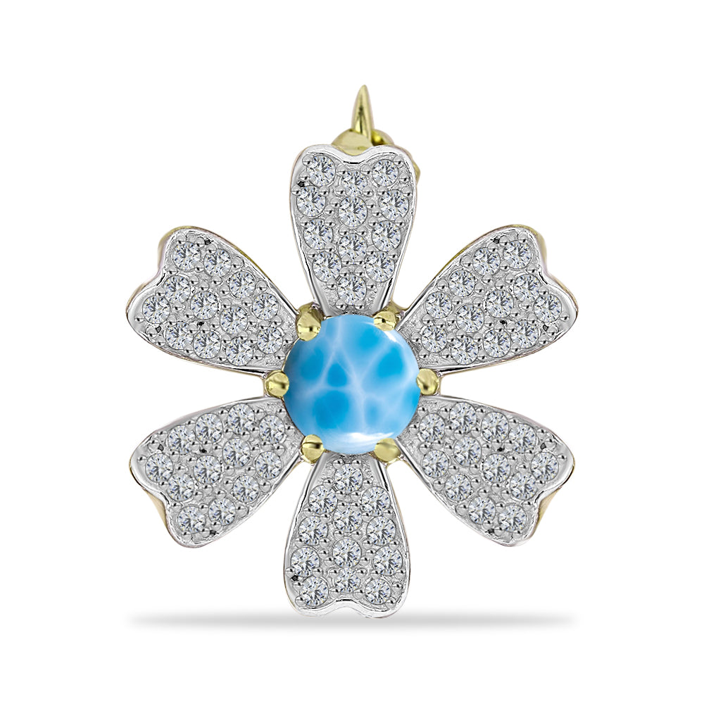 Alfinete de Prata com Banho de Ouro com Larimar e Topázio Branco  Contraste: Cabeca de Veado (800)