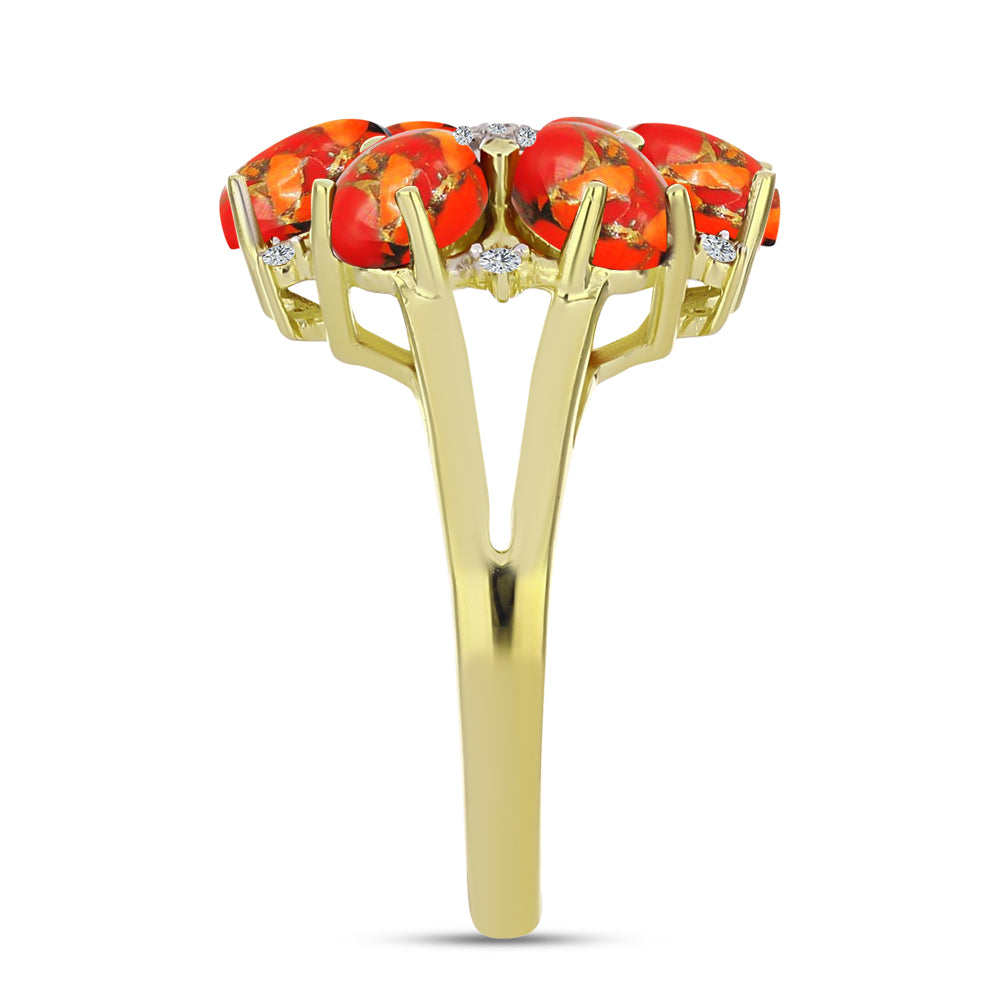 Anel de Prata com Banho de Ouro com Turquesa de Mohave e Topázio Branco  Contraste: Cabeca de Veado (800)