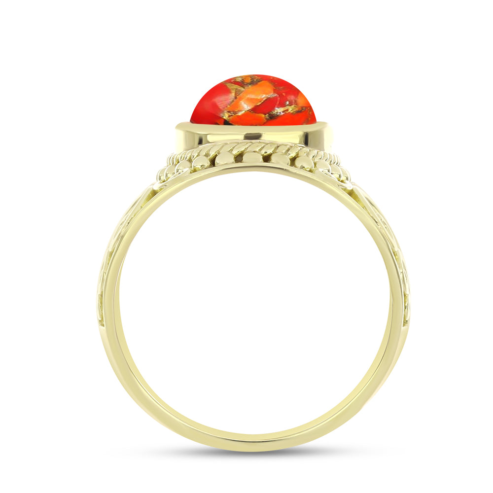 Anel de Prata com Banho de Ouro com Turquesa de Mohave  Contraste: Cabeca de Veado (800)