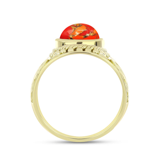 Anel de Prata com Banho de Ouro com Turquesa de Mohave  Contraste: Cabeca de Veado (800)