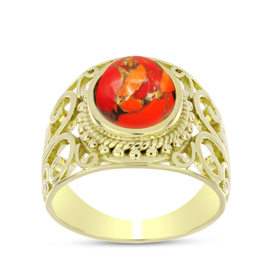 Anel de Prata com Banho de Ouro com Turquesa de Mohave  Contraste: Cabeca de Veado (800) 3 