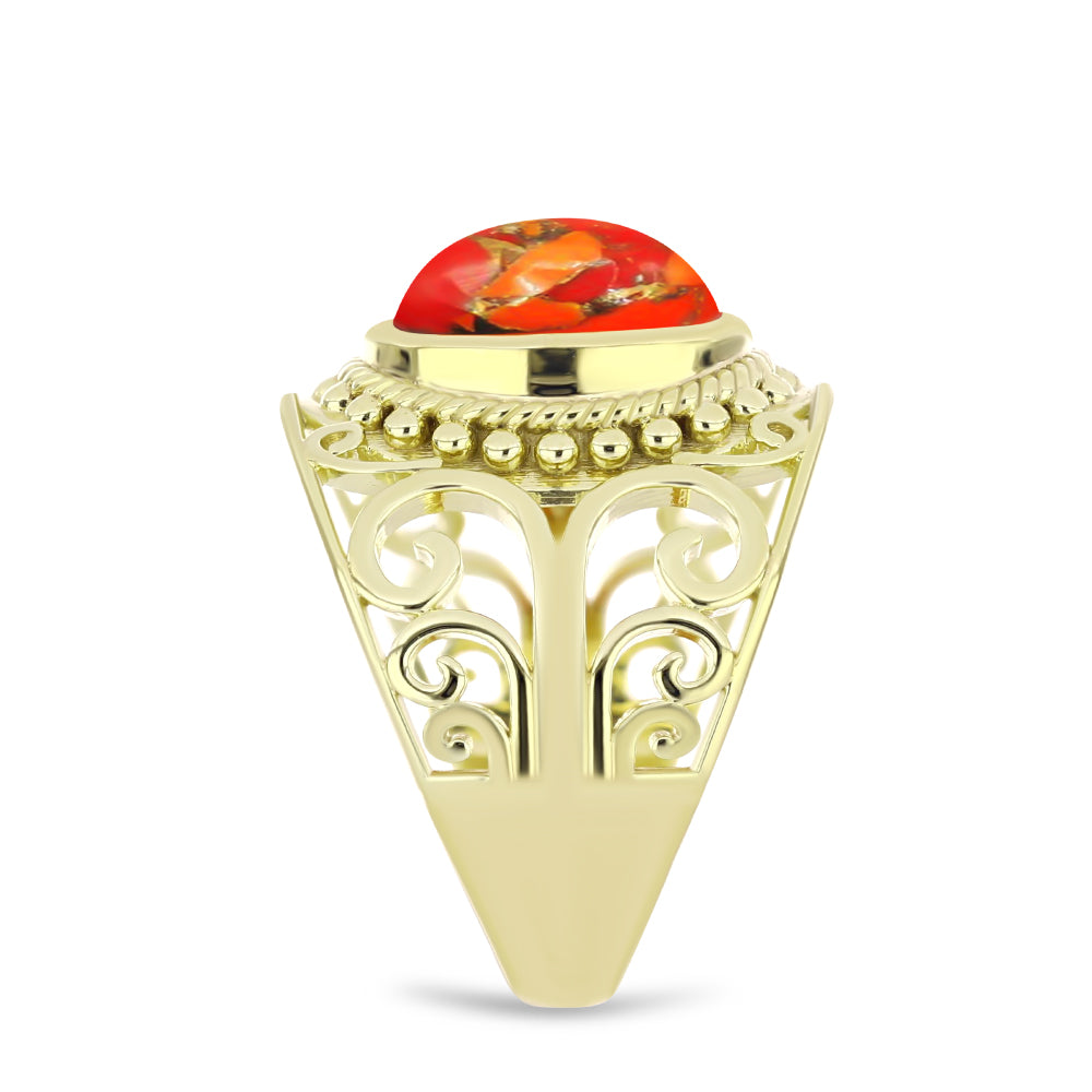 Anel de Prata com Banho de Ouro com Turquesa de Mohave  Contraste: Cabeca de Veado (800)