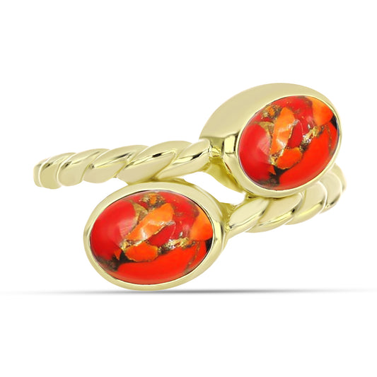 Anel de Prata com Banho de Ouro com Turquesa de Mohave  Contraste: Cabeca de Veado (800)