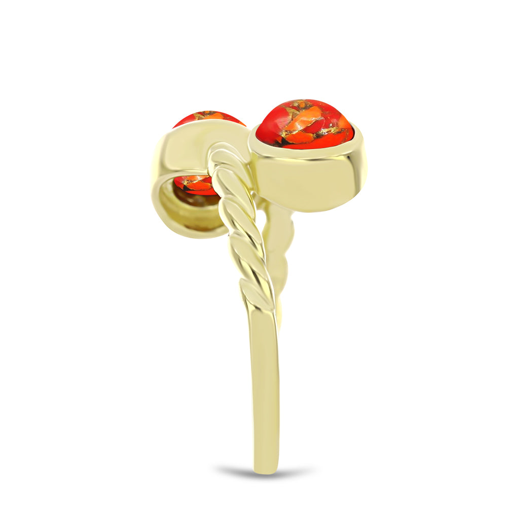 Anel de Prata com Banho de Ouro com Turquesa de Mohave  Contraste: Cabeca de Veado (800)