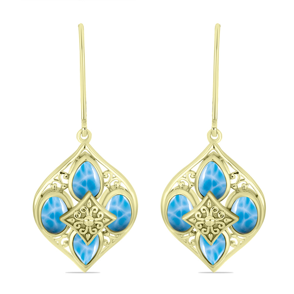 Brincos de Prata com Banho de Ouro com Larimar  Contraste: Cabeca de Veado (800) 1 