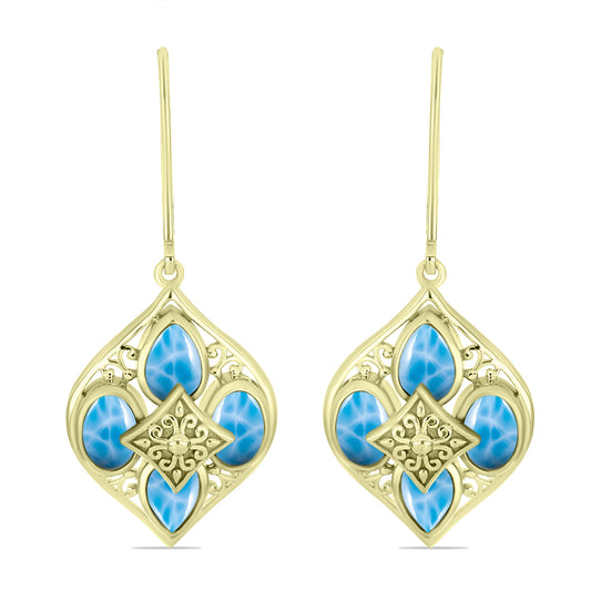 Brincos de Prata com Banho de Ouro com Larimar  Contraste: Cabeca de Veado (800)