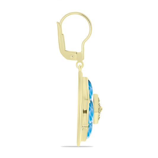 Brincos de Prata com Banho de Ouro com Larimar  Contraste: Cabeca de Veado (800)