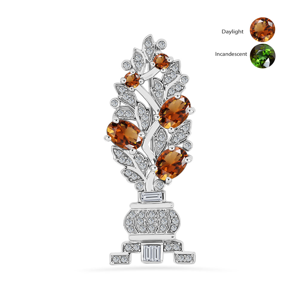 Alfinete de Prata com Zultanite da Anatólia certificado e cultivado em laboratório e Zircão Branco  Contraste: Cabeca de Veado (800) 1 