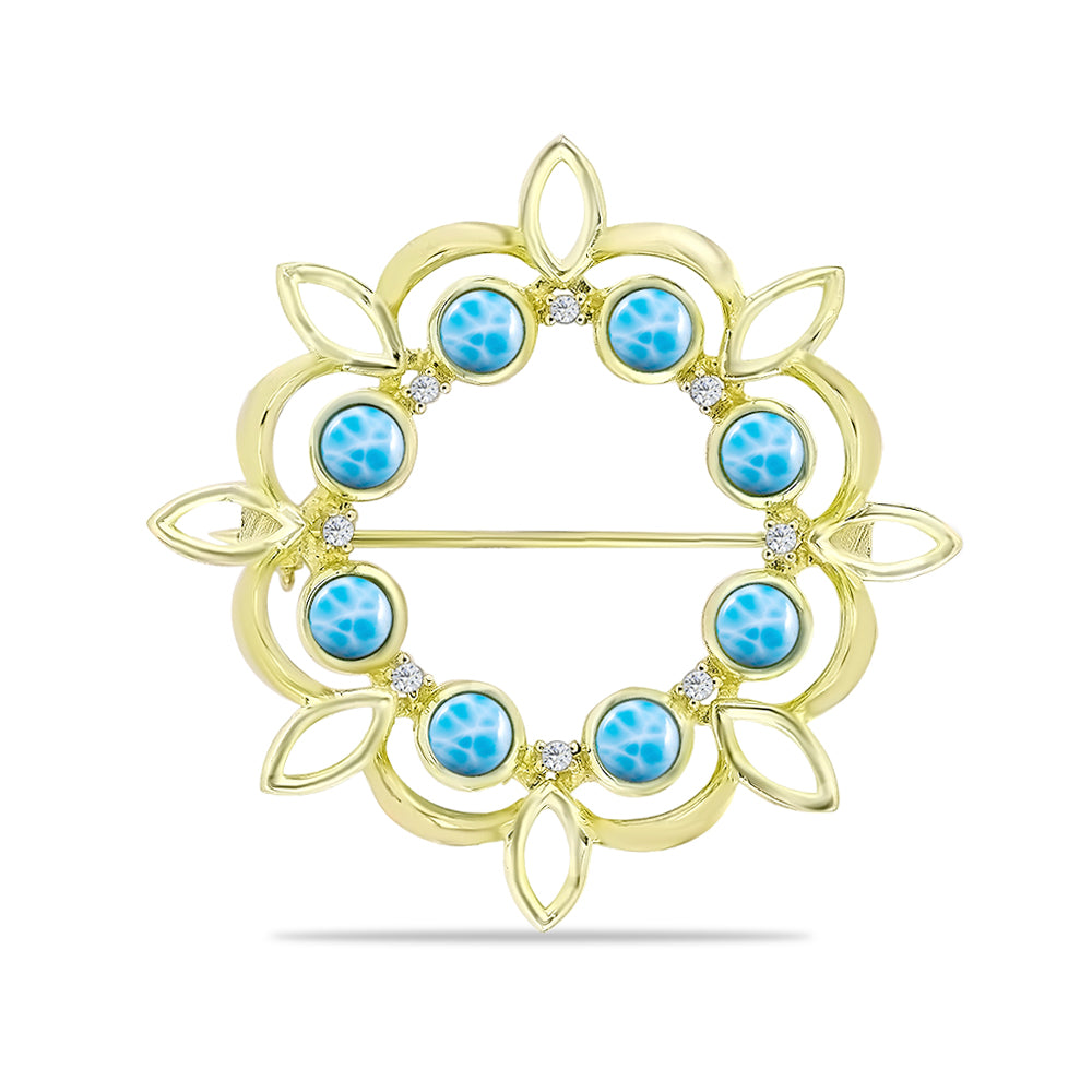 Alfinete de Prata com Banho de Ouro com Larimar e Topázio Azul da Suiça  Contraste: Cabeca de Veado (800) 1 