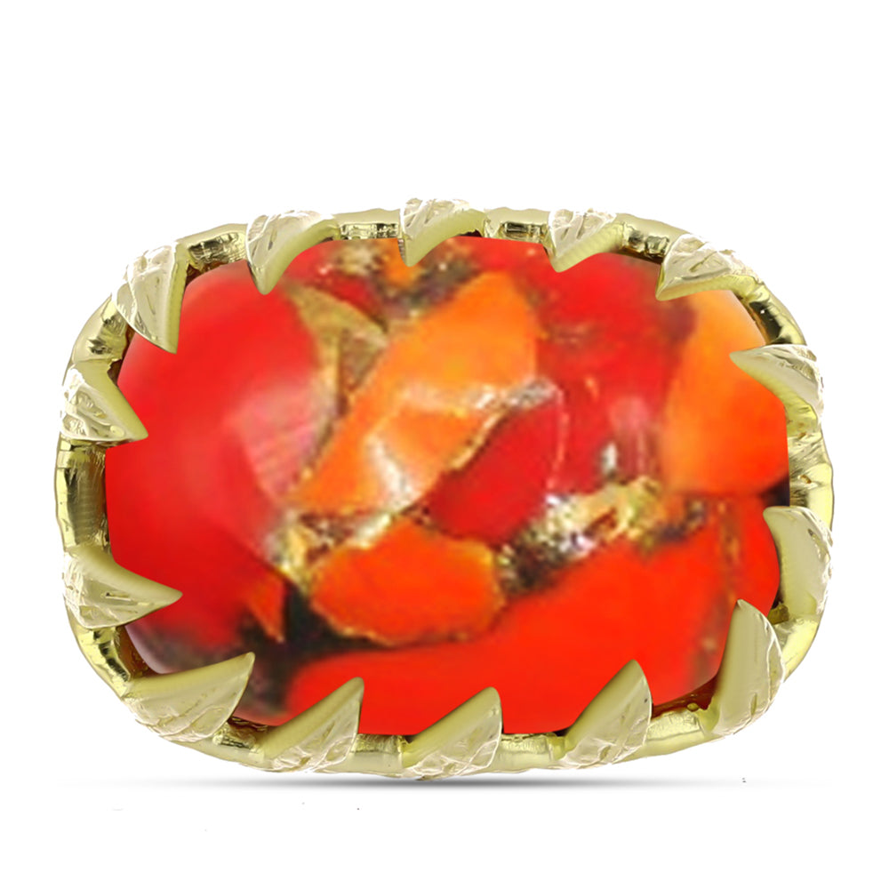 Anel de Prata com Banho de Ouro com Turquesa de Mohave  Contraste: Cabeca de Veado (800) 5 