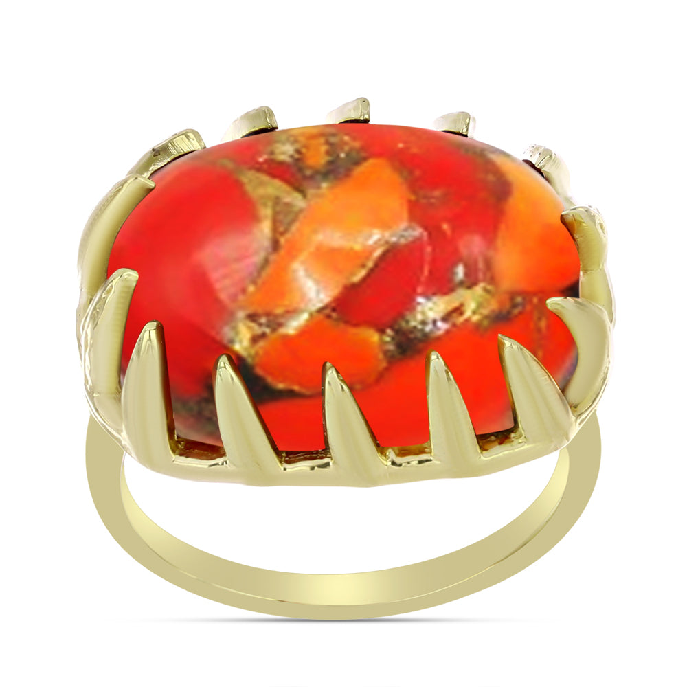 Anel de Prata com Banho de Ouro com Turquesa de Mohave  Contraste: Cabeca de Veado (800) 3 