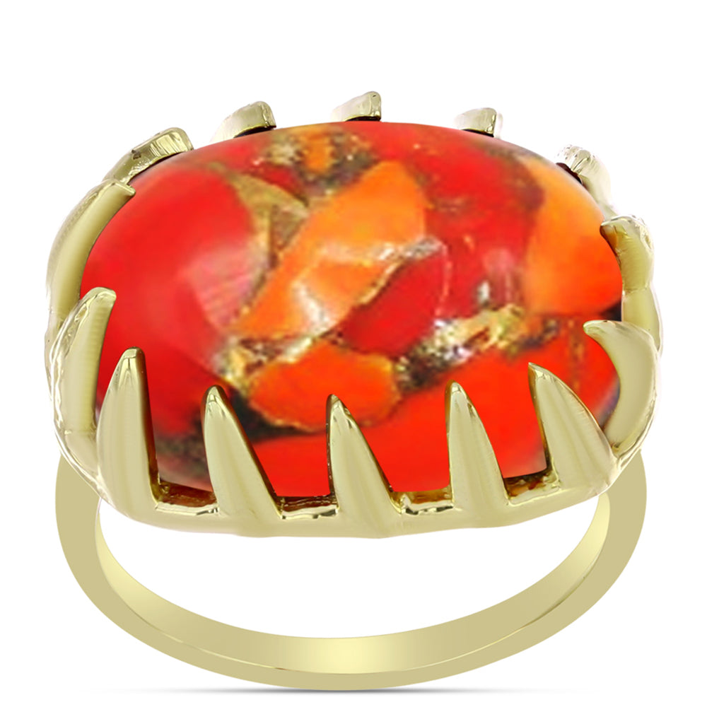 Anel de Prata com Banho de Ouro com Turquesa de Mohave  Contraste: Cabeca de Veado (800) 7 