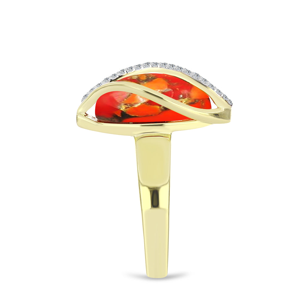 Anel de Prata com Banho de Ouro com Turquesa de Mohave e Topázio Branco  Contraste: Cabeca de Veado (800) 4 