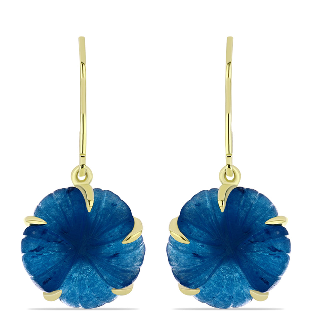 Brincos de Prata com Banho de Ouro com Jade Azul