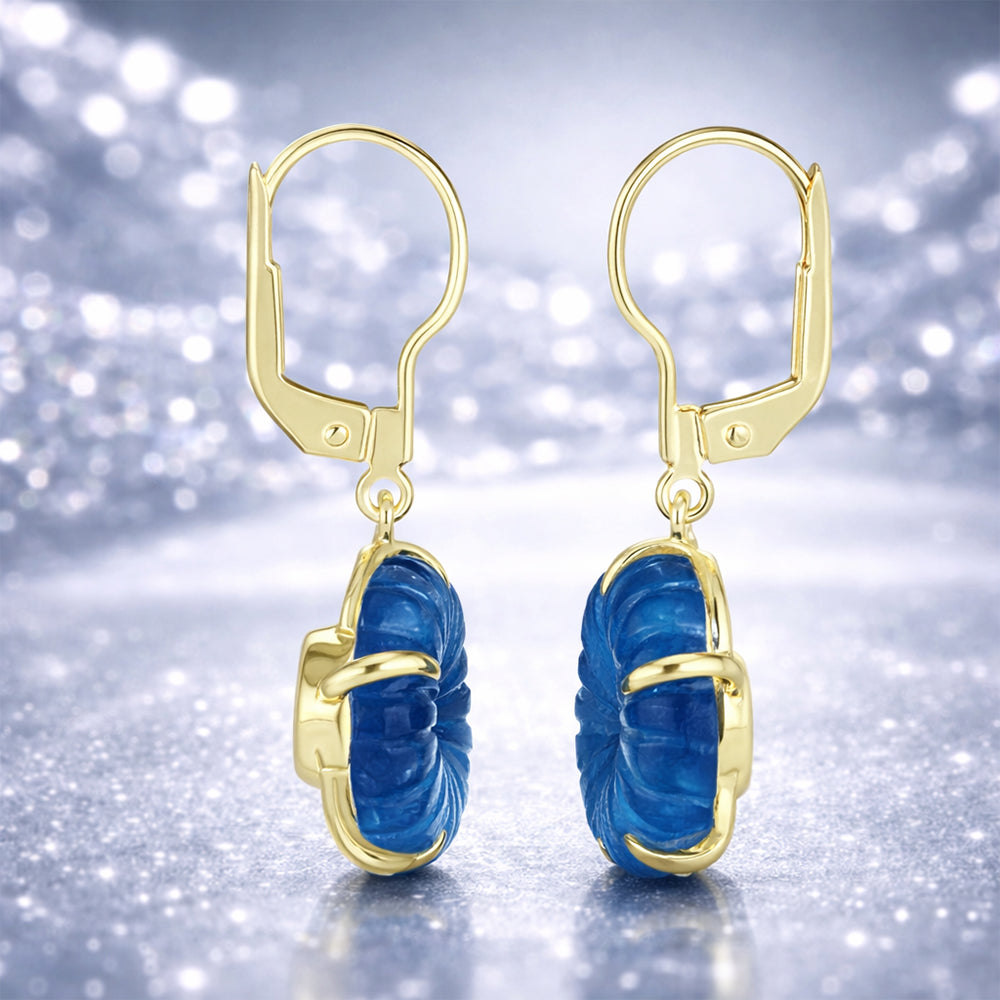 Brincos de Prata com Banho de Ouro com Jade Azul