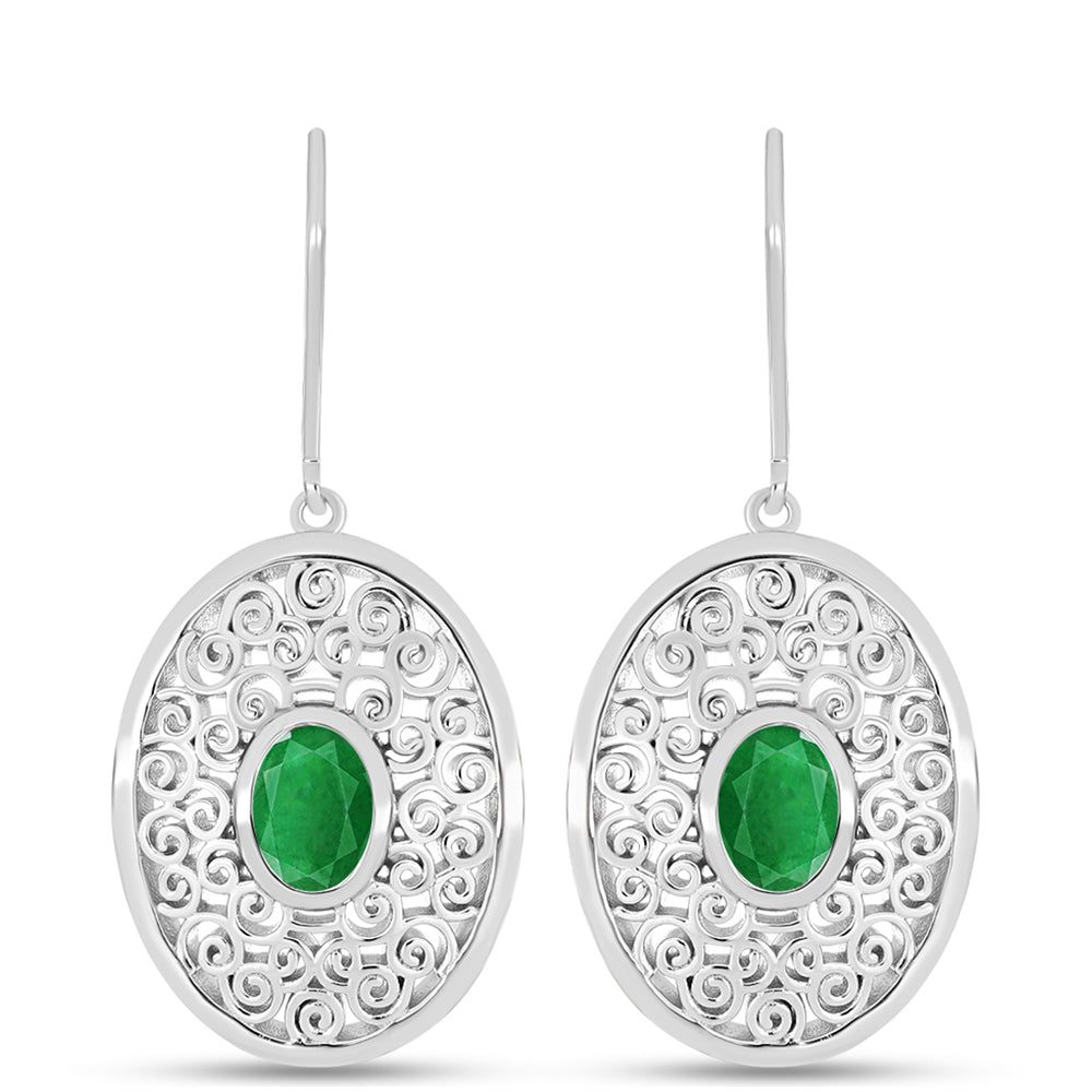 Brincos de Prata com Esmeralda da Zambézia  Contraste: Cabeca de Veado (800) 1 
