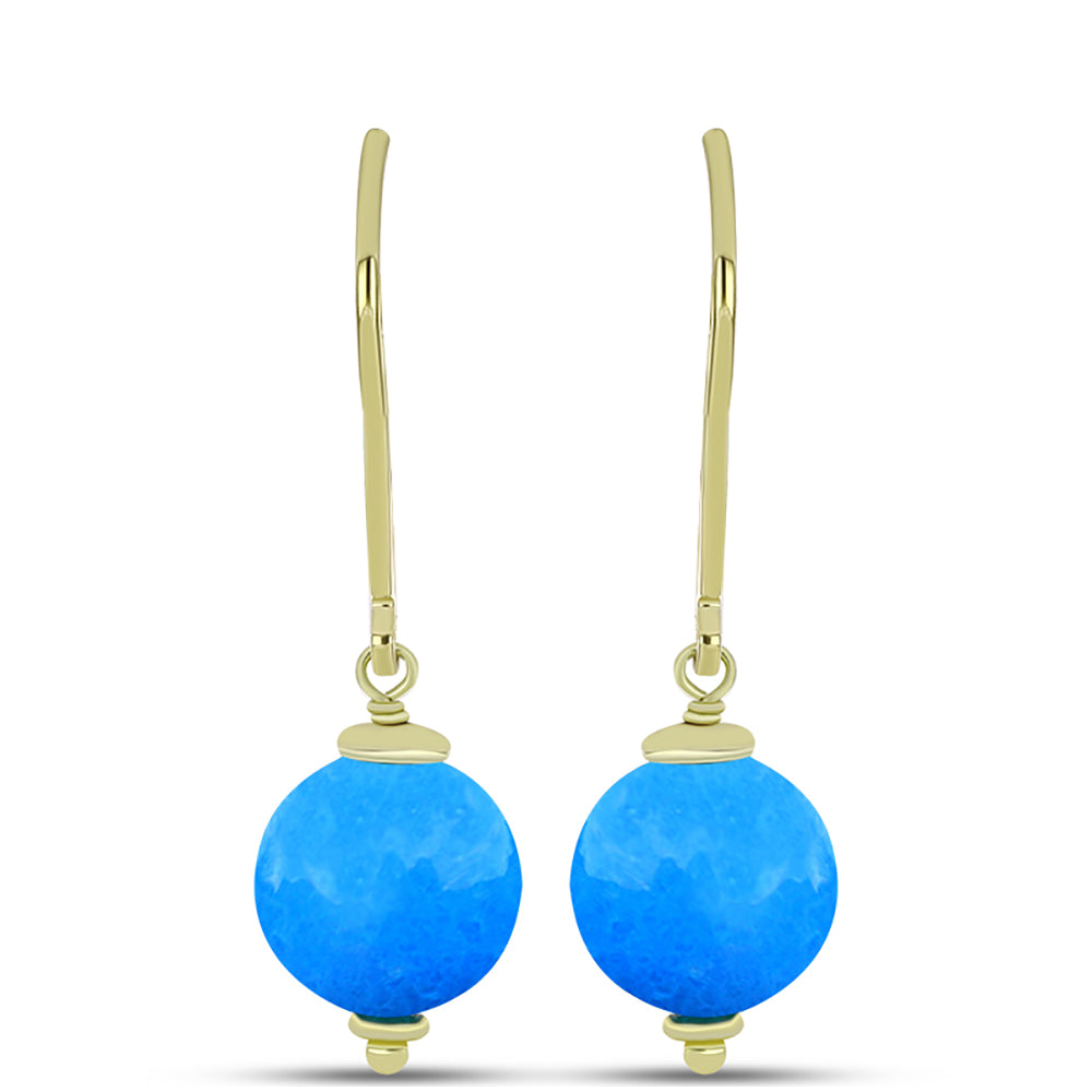Conjunto de Prata com Banho de Ouro com Jade Azul ( Brincos+Pendente )