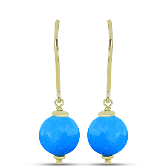 Conjunto de Prata com Banho de Ouro com Jade Azul ( Brincos+Pendente )