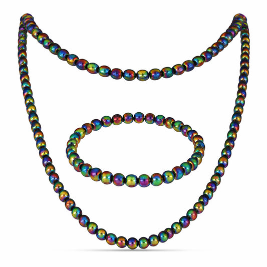 Conjunto com Quartzo Hematita Verde Místico ( Colar+Pulseira )