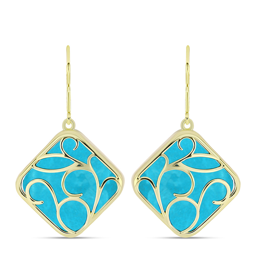 Brincos de Prata com Banho de Ouro com Jade Azul  Contraste: Cabeca de Veado (800) 1 