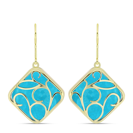 Brincos de Prata com Banho de Ouro com Jade Azul  Contraste: Cabeca de Veado (800)
