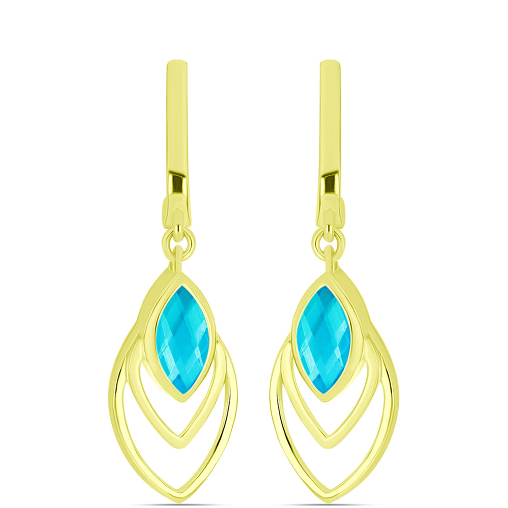 Brincos de Prata com Banho de Ouro com Jade Azul 1 