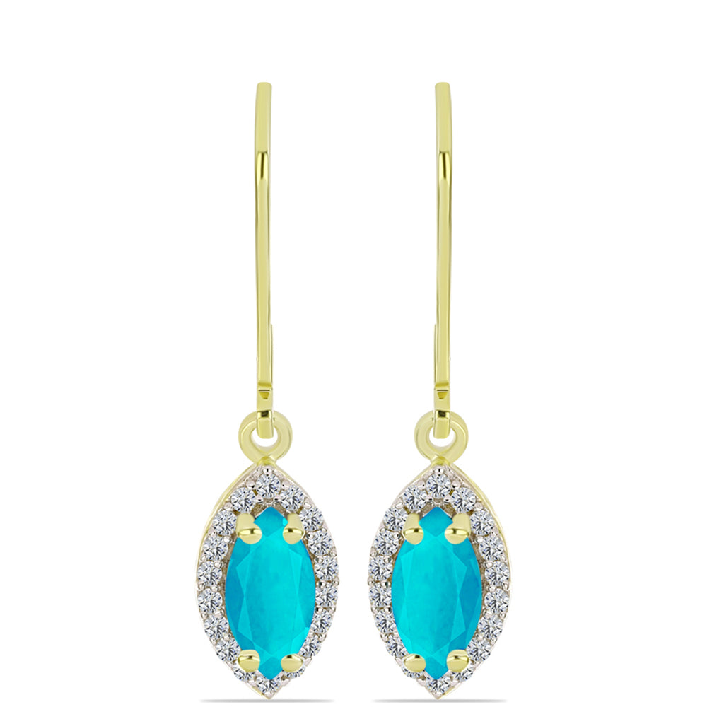 Brincos de Prata com Banho de Ouro com Jade Azul e Topázio Branco