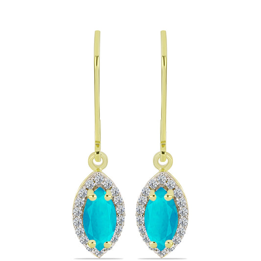 Brincos de Prata com Banho de Ouro com Jade Azul e Topázio Branco