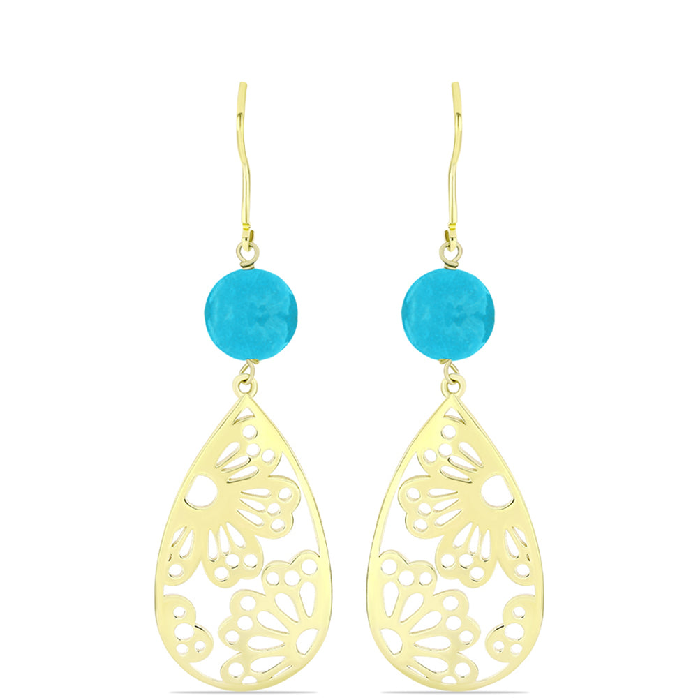 Brincos de Prata com Banho de Ouro com Jade Azul