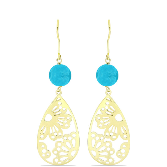 Brincos de Prata com Banho de Ouro com Jade Azul