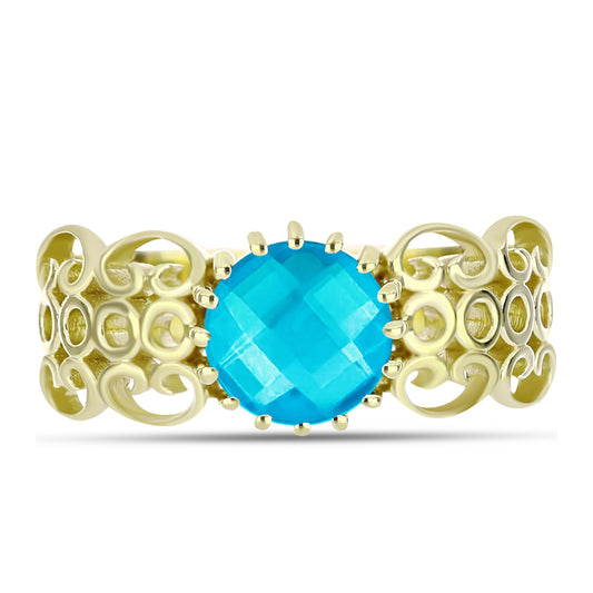 Anel de Prata com Banho de Ouro com Jade Azul  Contraste: Cabeca de Veado (800)