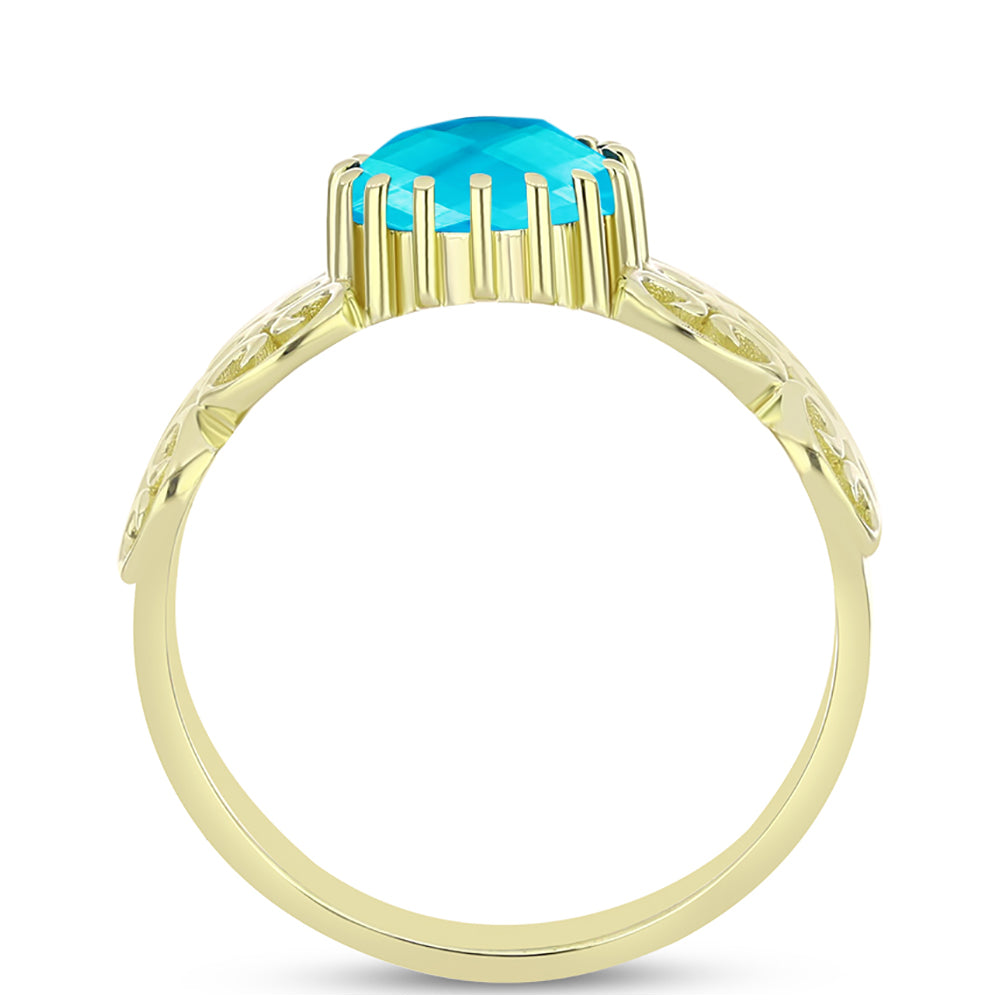 Anel de Prata com Banho de Ouro com Jade Azul  Contraste: Cabeca de Veado (800) 2 