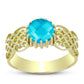 Anel de Prata com Banho de Ouro com Jade Azul  Contraste: Cabeca de Veado (800)