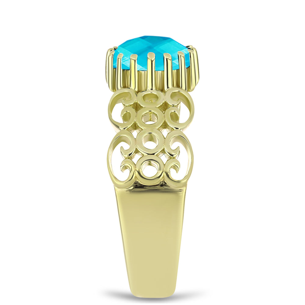 Anel de Prata com Banho de Ouro com Jade Azul  Contraste: Cabeca de Veado (800) 4 
