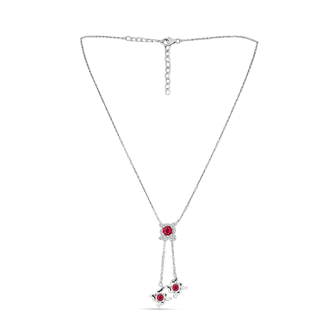Colar de Prata com Rubi de Madagáscar e Topázio Branco  Contraste: Cabeca de Veado (800) 1 