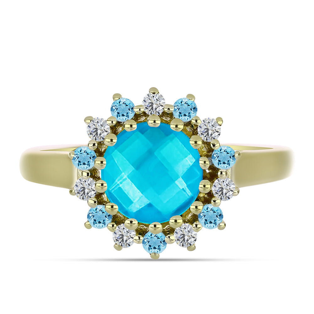 Anel de Prata com Banho de Ouro com Jade Azul  Contraste: Cabeca de Veado (800)