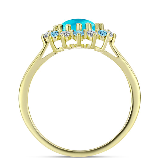 Anel de Prata com Banho de Ouro com Jade Azul  Contraste: Cabeca de Veado (800)