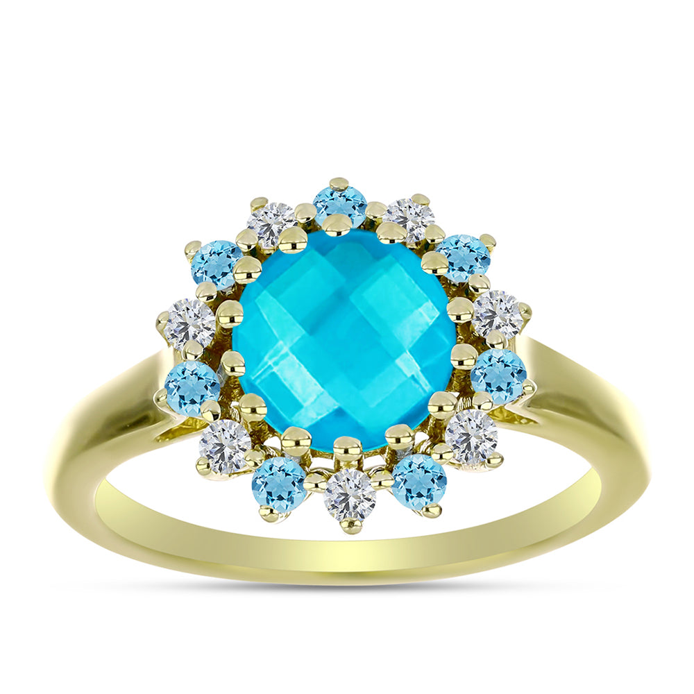 Anel de Prata com Banho de Ouro com Jade Azul  Contraste: Cabeca de Veado (800) 3 